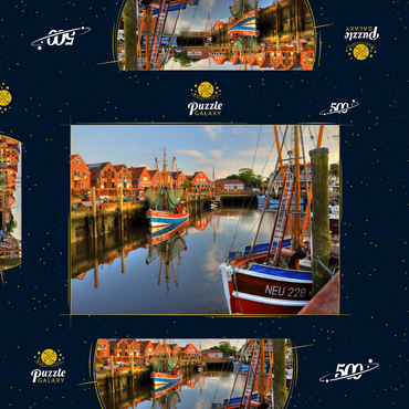 Fischerhafen mit Krabbenkuttern im Abendlicht, Neuharlingersiel, Ostfriesland 500 Puzzle Schachtel 3D Modell