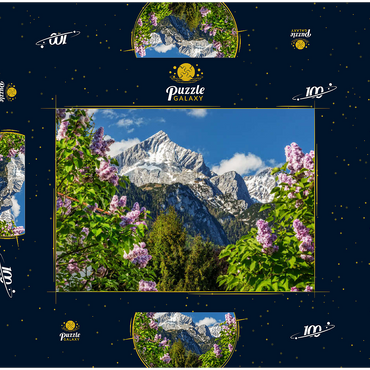 Alpspitze (2628m) mit blühendem Flieder, Garmisch-Partenkirchen, Oberbayern, Bayern, Deutschland 100 Puzzle Schachtel 3D Modell