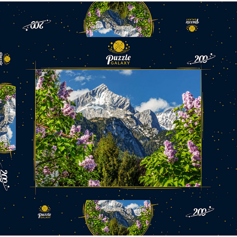 Alpspitze (2628m) mit blühendem Flieder, Garmisch-Partenkirchen, Oberbayern, Bayern, Deutschland 200 Puzzle Schachtel 3D Modell