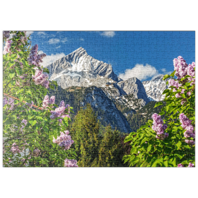Darstellung des Puzzle-Motivs Alpspitze mit blühendem Flieder, Garmisch-Partenkirchen, Oberbayern – Puzzleteile: 500