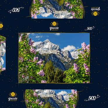 Alpspitze (2628m) mit blühendem Flieder, Garmisch-Partenkirchen, Oberbayern, Bayern, Deutschland 500 Puzzle Schachtel 3D Modell