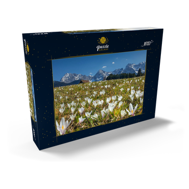 Krokuswiese am Geroldsee bei Gerold mit Blick zum Karwendelgebirge im Frühling 1000 Puzzle Schachtel Ansicht2