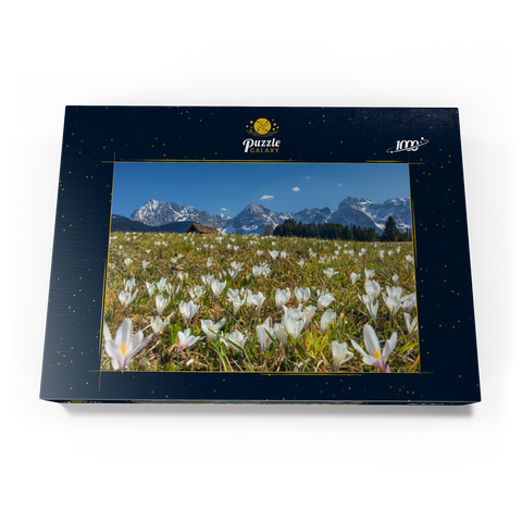 Krokuswiese am Geroldsee bei Gerold mit Blick zum Karwendelgebirge im Frühling 1000 Puzzle Schachtel Ansicht3