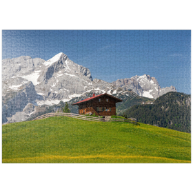 Darstellung des Puzzle-Motivs Am Eckbauer gegen Alpspitze und Zugspitze, Garmisch-Partenkirchen – Puzzleteile: 1000