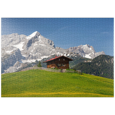 puzzleplate Am Eckbauer (1236m) gegen Alpspitze (2628m) und Zugspitze (2962m), Garmisch-Partenkirchen 1000 Puzzle