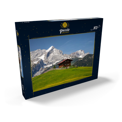 Am Eckbauer (1236m) gegen Alpspitze (2628m) und Zugspitze (2962m), Garmisch-Partenkirchen 100 Puzzle Schachtel Ansicht2