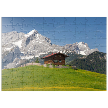 puzzleplate Am Eckbauer (1236m) gegen Alpspitze (2628m) und Zugspitze (2962m), Garmisch-Partenkirchen 100 Puzzle