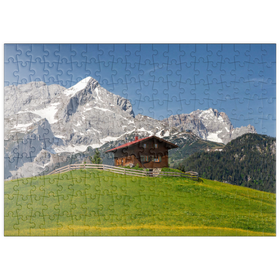 Darstellung des Puzzle-Motivs Am Eckbauer gegen Alpspitze und Zugspitze, Garmisch-Partenkirchen – Puzzleteile: 200