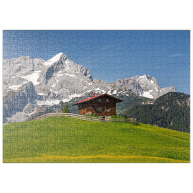 Darstellung des Puzzle Motivs Am Eckbauer gegen Alpspitze und Zugspitze, Garmisch-Partenkirchen - Puzzleteile: 500