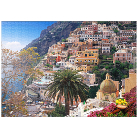 Darstellung des Puzzle-Motivs Blick auf den Strand und Ort Positano, Halbinsel von Sorrent, Italien – Puzzleteile: 1000