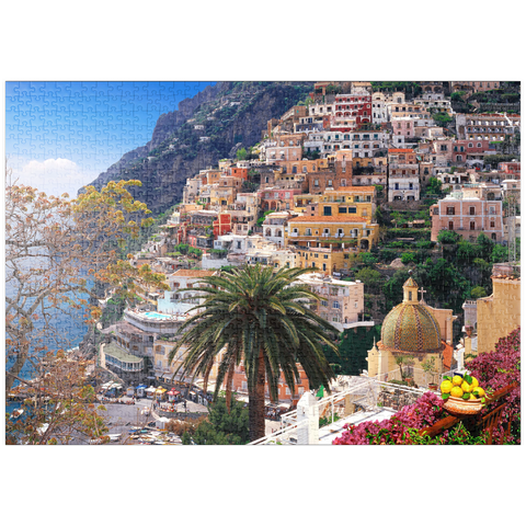 puzzleplate Blick auf den Strand und Ort Positano, Halbinsel von Sorrent, Italien 1000 Puzzle