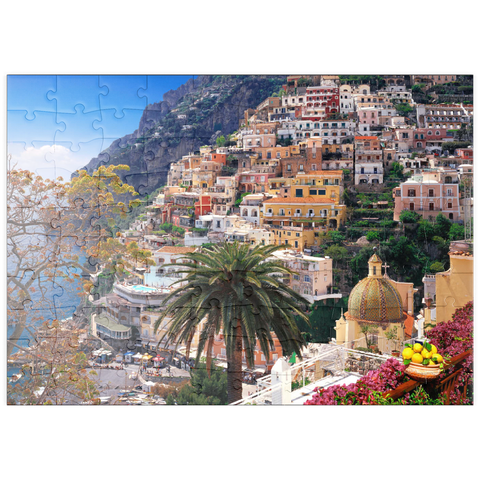 puzzleplate Blick auf den Strand und Ort Positano, Halbinsel von Sorrent, Italien 100 Puzzle