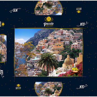 Blick auf den Strand und Ort Positano, Halbinsel von Sorrent, Italien 100 Puzzle Schachtel 3D Modell
