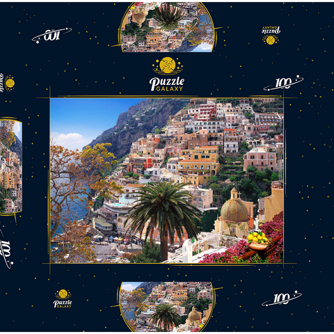 Blick auf den Strand und Ort Positano, Halbinsel von Sorrent, Italien 100 Puzzle Schachtel 3D Modell