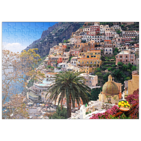 Darstellung des Puzzle-Motivs Blick auf den Strand und Ort Positano, Halbinsel von Sorrent, Italien – Puzzleteile: 200