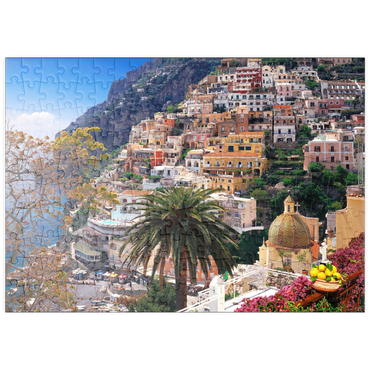 puzzleplate Blick auf den Strand und Ort Positano, Halbinsel von Sorrent, Italien 200 Puzzle