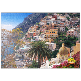 Darstellung des Puzzle-Motivs Blick auf den Strand und Ort Positano, Halbinsel von Sorrent, Italien – Puzzleteile: 500