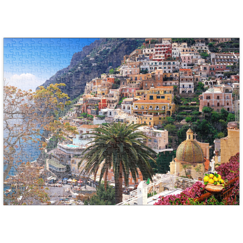 puzzleplate Blick auf den Strand und Ort Positano, Halbinsel von Sorrent, Italien 500 Puzzle