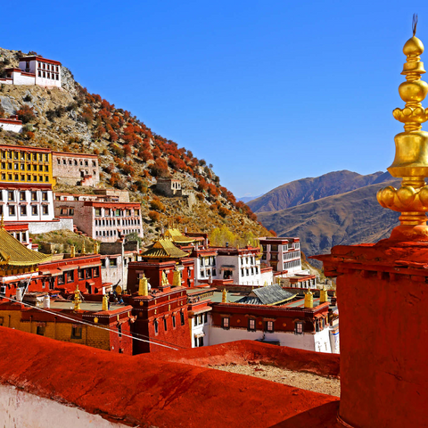 Blick zum Ganden Kloster am Berg Drog Riboche bei Tagtse Dzong 1000 Puzzle 3D Modell