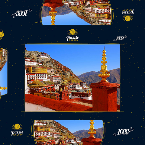 Blick zum Ganden Kloster am Berg Drog Riboche bei Tagtse Dzong 1000 Puzzle Schachtel 3D Modell