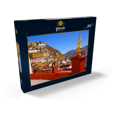 Blick zum Ganden Kloster am Berg Drog Riboche bei Tagtse Dzong 100 Puzzle Schachtel Ansicht2