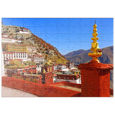 puzzleplate Blick zum Ganden Kloster am Berg Drog Riboche bei Tagtse Dzong 100 Puzzle
