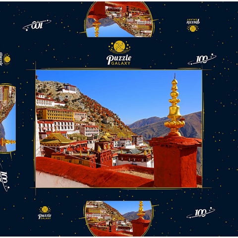 Blick zum Ganden Kloster am Berg Drog Riboche bei Tagtse Dzong 100 Puzzle Schachtel 3D Modell