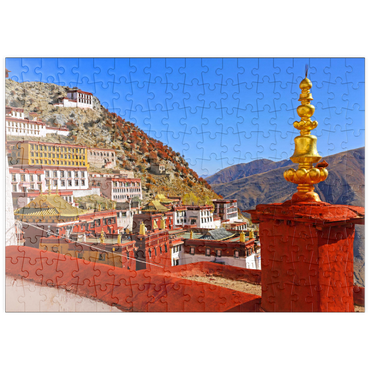 puzzleplate Blick zum Ganden Kloster am Berg Drog Riboche bei Tagtse Dzong 200 Puzzle