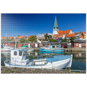 Darstellung des Puzzle-Motivs Fischerhafen mit der Sankt Nikolai Kirke – Puzzleteile: 1000
