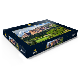 Darstellung des Puzzle Motivs Felsformation Los Mallos de Riglos am Bergdorf Riglos in der Sierra de Loarre - Puzzleteile: 200