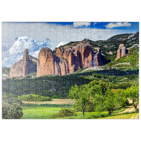 Darstellung des Puzzle Motivs Felsformation Los Mallos de Riglos am Bergdorf Riglos in der Sierra de Loarre - Puzzleteile: 200