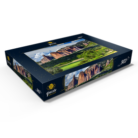 Alternative Darstellung des Puzzle-Motivs Felsformation Los Mallos de Riglos am Bergdorf Riglos in der Sierra de Loarre – Puzzleteile: 500