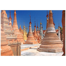 Darstellung des Puzzle-Motivs Pagodenwald von Stupas der Shwe-Indein-Pagode beim Dorf Indein, Myanmar – Puzzleteile: 1000