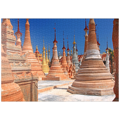 puzzleplate Pagodenwald von Stupas der Shwe-Indein-Pagode beim Dorf Indein am Inle See, Shan Staat, Myanmar (Burma) 1000 Puzzle