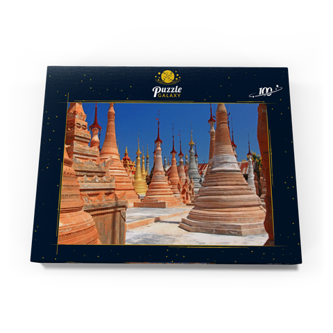 Pagodenwald von Stupas der Shwe-Indein-Pagode beim Dorf Indein am Inle See, Shan Staat, Myanmar (Burma) 100 Puzzle Schachtel Ansicht3