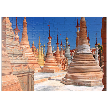 puzzleplate Pagodenwald von Stupas der Shwe-Indein-Pagode beim Dorf Indein am Inle See, Shan Staat, Myanmar (Burma) 100 Puzzle