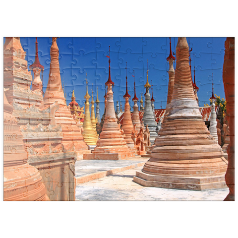 puzzleplate Pagodenwald von Stupas der Shwe-Indein-Pagode beim Dorf Indein am Inle See, Shan Staat, Myanmar (Burma) 100 Puzzle