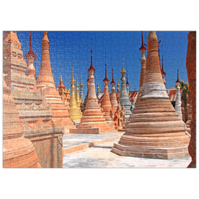 Darstellung des Puzzle Motivs Pagodenwald von Stupas der Shwe-Indein-Pagode beim Dorf Indein, Myanmar - Puzzleteile: 500