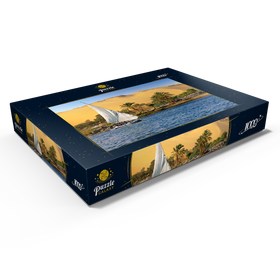 Alternative Darstellung des Puzzle-Motivs Feluke auf dem Nil gegen die Berge der Libyschen Wüste, Assuan, Ägypten – Puzzleteile: 1000