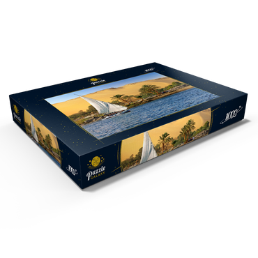 Feluke auf dem Nil gegen die Berge der Libyschen Wüste, Assuan, Ägypten 1000 Puzzle Schachtel Ansicht1