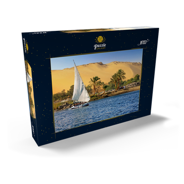 Feluke auf dem Nil gegen die Berge der Libyschen Wüste, Assuan, Ägypten 1000 Puzzle Schachtel Ansicht2