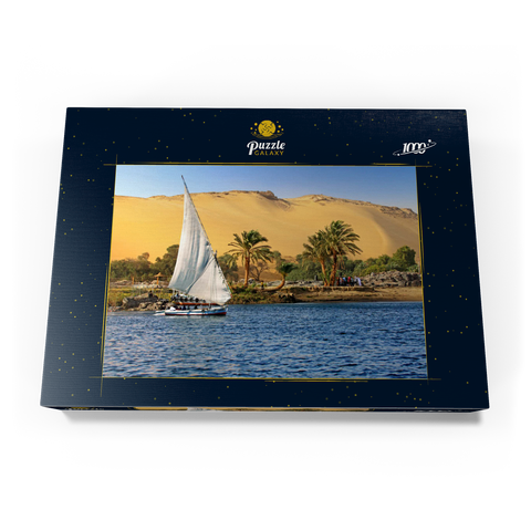 Feluke auf dem Nil gegen die Berge der Libyschen Wüste, Assuan, Ägypten 1000 Puzzle Schachtel Ansicht3
