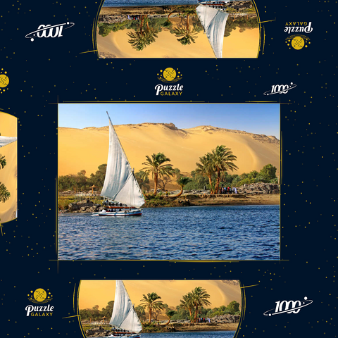 Feluke auf dem Nil gegen die Berge der Libyschen Wüste, Assuan, Ägypten 1000 Puzzle Schachtel 3D Modell