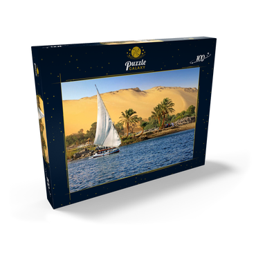 Feluke auf dem Nil gegen die Berge der Libyschen Wüste, Assuan, Ägypten 100 Puzzle Schachtel Ansicht2