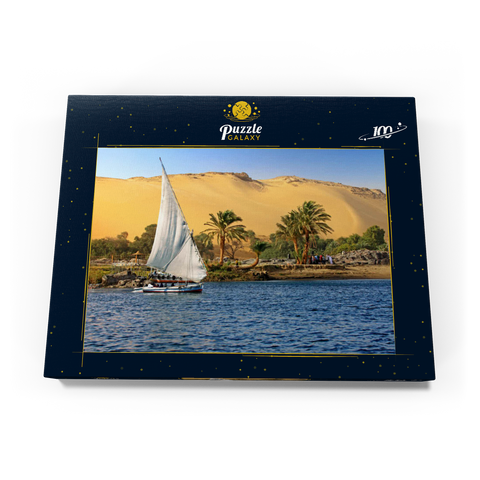 Feluke auf dem Nil gegen die Berge der Libyschen Wüste, Assuan, Ägypten 100 Puzzle Schachtel Ansicht3