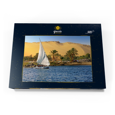 Feluke auf dem Nil gegen die Berge der Libyschen Wüste, Assuan, Ägypten 500 Puzzle Schachtel Ansicht3