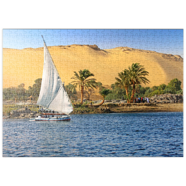 puzzleplate Feluke auf dem Nil gegen die Berge der Libyschen Wüste, Assuan, Ägypten 500 Puzzle