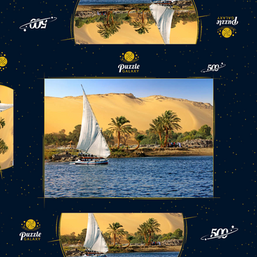Feluke auf dem Nil gegen die Berge der Libyschen Wüste, Assuan, Ägypten 500 Puzzle Schachtel 3D Modell