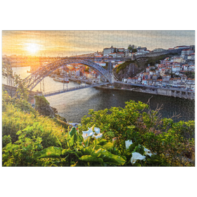 Darstellung des Puzzle-Motivs Blick über den Fluss Douro zur Altstadt Ribeira von Porto – Puzzleteile: 1000