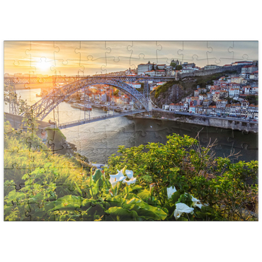 puzzleplate Blick über den Fluss Douro zur Altstadt Ribeira von Porto 100 Puzzle